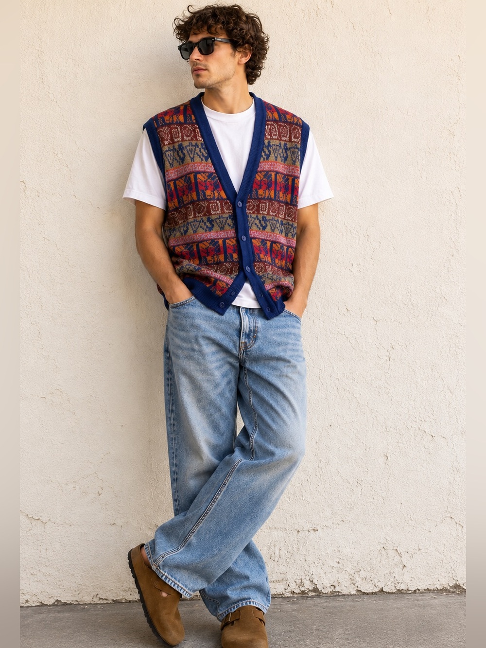 Vintage Peruvian Alpaca Knit Sweater Vest XL Andean Boho